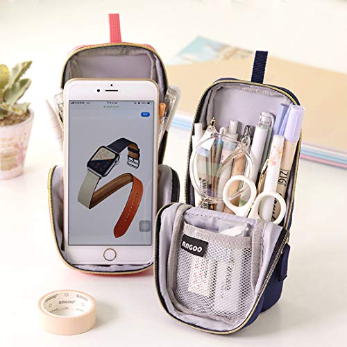 Rolin Roly Estuche Escolar Pequeño Lápices Bolso Adolescente Bolsa para Lapices de Lona Cosmeticos Plumier Portalápiz Soporte para Teléfono Móvil Pencil Holder Box (Negro)