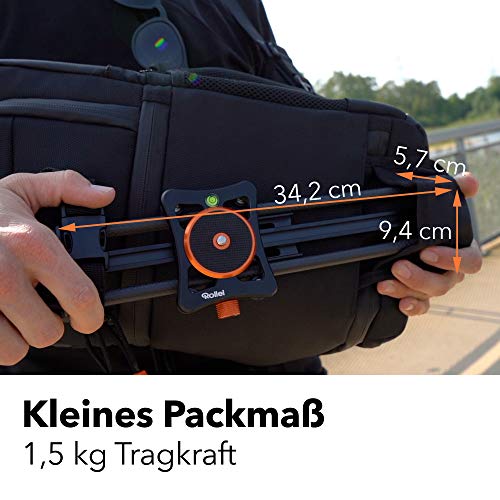 Rollei 34cm Carbon Smartphone Slider I Camera Dolly con capacidad de carga de 1.5kg I Impresionantes movimientos de cámara y grabaciones de vídeo con deslizador de cámara compacto