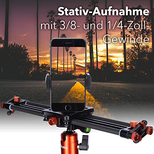 Rollei 34cm Carbon Smartphone Slider I Camera Dolly con capacidad de carga de 1.5kg I Impresionantes movimientos de cámara y grabaciones de vídeo con deslizador de cámara compacto
