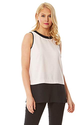 Roman Originals - Top sin mangas de gasa con dobladillo en contraste para mujer, para todos los días, elegante, casual, para vacaciones, crucero, viajes, cómodas, favorecedores, fiestas