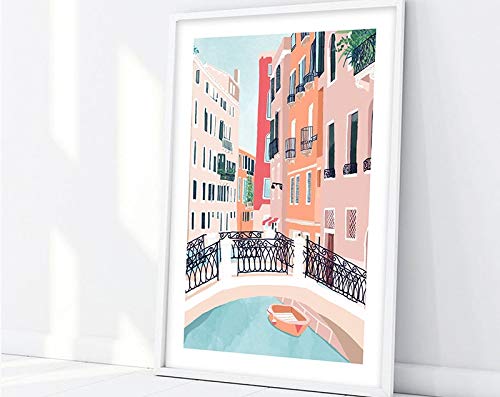 Romance en Venecia/Venecia/Véneto/Canal/Italia/Viajes/Edificio/Diseño/Cielo/Pastel Familia Cuadro decorativo sin marco A122 50x70cm