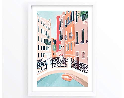 Romance en Venecia/Venecia/Véneto/Canal/Italia/Viajes/Edificio/Diseño/Cielo/Pastel Familia Cuadro decorativo sin marco A122 50x70cm