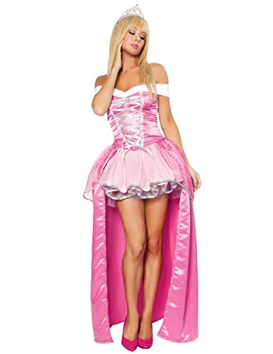 Ropa Erótica para Mujer Pink Sexy Aurora Sleeping Beauty Dress Disfraz De Halloween Princess Aurora Dress Mujeres Adultas Sleeping Beauty Movie Cosplay Clothes-B_XL