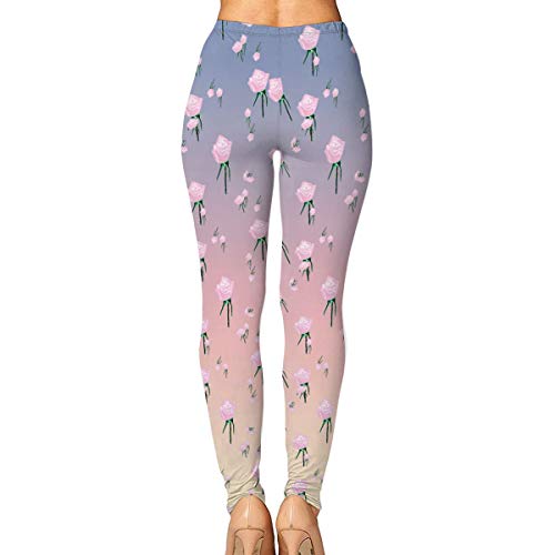 Rosa Rosa Crema Púrpura claro con rosas rosadas sobre fondo blanco claro púrpura 1057803860 Pantalones de yoga para mujer Pantalones deportivos Pilates Entrenamiento Gimnasio Medias Pantalones pitillo