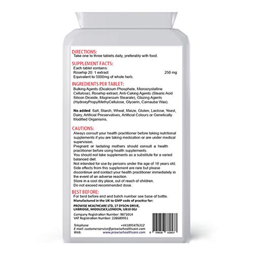 Rosehip Health + 5000 mg 120 tabletas - Fabricado en el Reino Unido | Estándares GMP de Prowise Healthcare