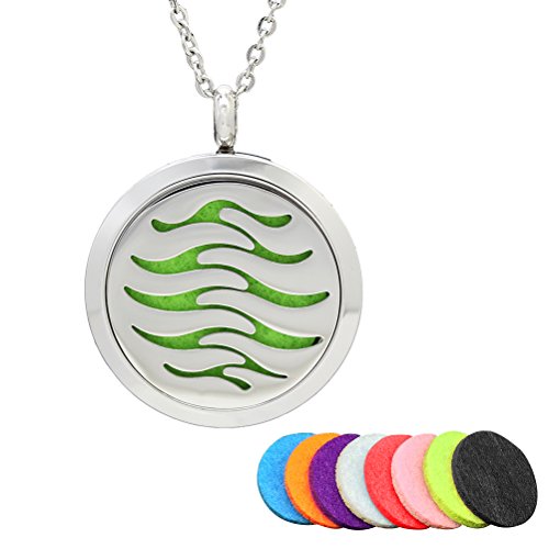 rosenice Aromaterapia Collar difusor Collar aceite esencial Collar Collar De Acero Inoxidable Redondo Medallón Colgante (DZ de 51)