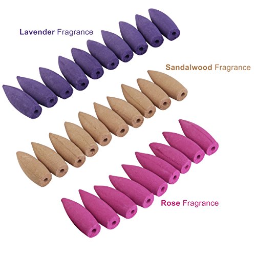 Rosenice - Lote de 30 conos de incienso de flujo invertido, fragancia a rosa, lavanda y sándalo