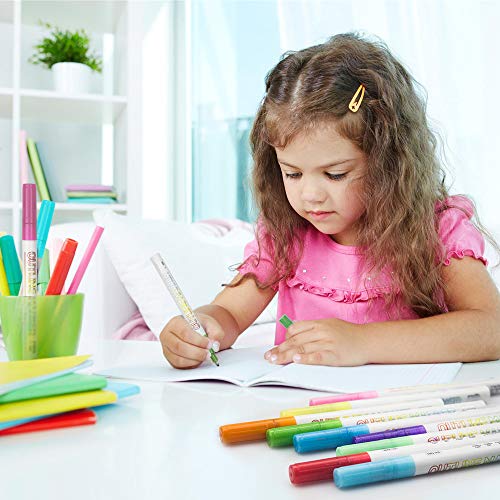 Rotuladores de Pintura Acrílica, BOIROS 24 Piezas Rotuladores Acuarelables Rotulador Permanente Lápiz de Contorno de Doble Línea para Pintar Piedras, Tarjeta de Regalo, Bolígrafos de Bibujo