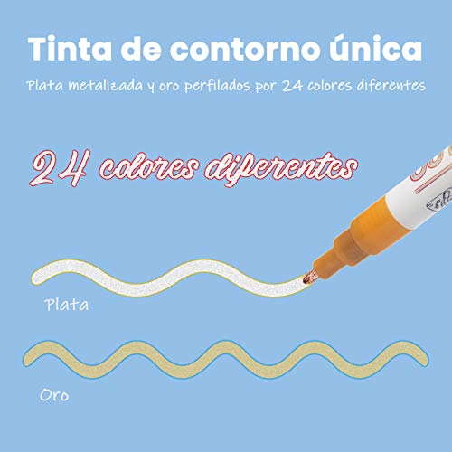 Rotuladores de Pintura Acrílica, BOIROS 24 Piezas Rotuladores Acuarelables Rotulador Permanente Lápiz de Contorno de Doble Línea para Pintar Piedras, Tarjeta de Regalo, Bolígrafos de Bibujo