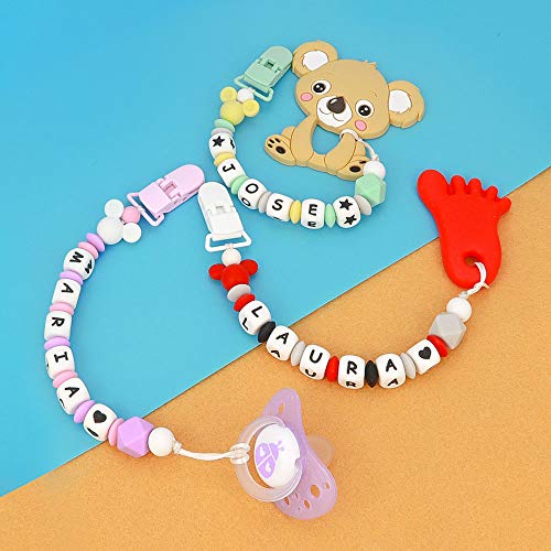 RUBY - Chupetero Personalizado para Bebe con Nombre Bola Silicona Antibacteriana con Pinza de plástico (Rojo)