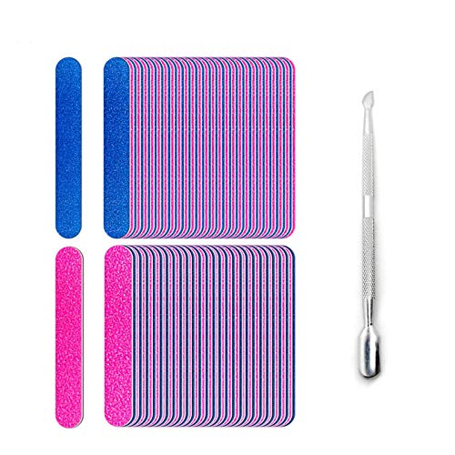Ruesious 120 Piezas Limas De Uas Color Doble Lijado Mini Buffer De Madera 180/240 Herramientas Desechables De Manicura + empujador de cutículas