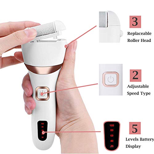 runhua Pedicura Eléctrico, Lima Electrica Pies USB Recargable, Lima Durezas Pies con 3 Cabezas de Rodillo, Removedor de Callos Eléctrico para Eliminar las Durezas y las Callosidades