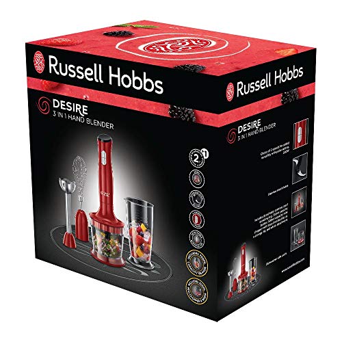 Russell Hobbs Desire - Batidora de mano 3 en 1 (500 W, Rojo, Cuchilla de Acero Inoxidable, sin BPA) - ref. 24700-56