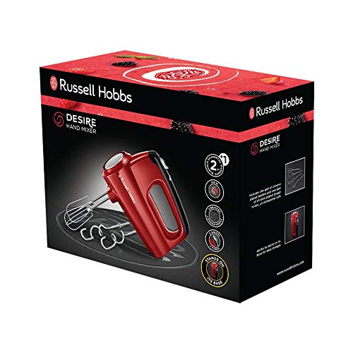 Russell Hobbs Desire - Batidora de varillas (350 W, Batidora Repostería, 2 Varillas y 2 Ganchos, Rojo) - ref. 24670-56