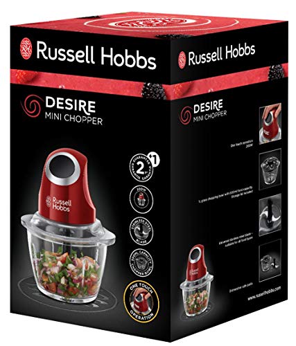 Russell Hobbs Desire - Picadora de Alimentos (Picadora Eléctrica, 200 W, Cuchillas Inox, Rojo, sin BPA) - ref. 24660-56