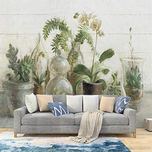 rylryl Papel pintado no tejido 3D Maceta de orquídeas mediterráneas Ver maceta Sala de estar TV Fondo de pantalla Sofá Papel tapiz sin costuras Gran mural-120x100cm