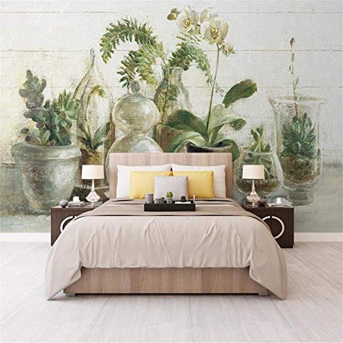 rylryl Papel pintado no tejido 3D Maceta de orquídeas mediterráneas Ver maceta Sala de estar TV Fondo de pantalla Sofá Papel tapiz sin costuras Gran mural-120x100cm