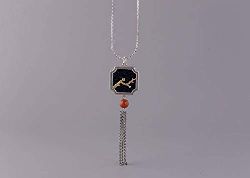 S925 Plata Vintage Flor de Ciruela para Mujer Jiangnan Estilo Mosaico Colgante de Cristal de Arena Sintética Pendientes de Borla Roja Del Sur, WOZUIMEI, Colgante, Plata 925