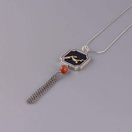 S925 Plata Vintage Flor de Ciruela para Mujer Jiangnan Estilo Mosaico Colgante de Cristal de Arena Sintética Pendientes de Borla Roja Del Sur, WOZUIMEI, Colgante, Plata 925