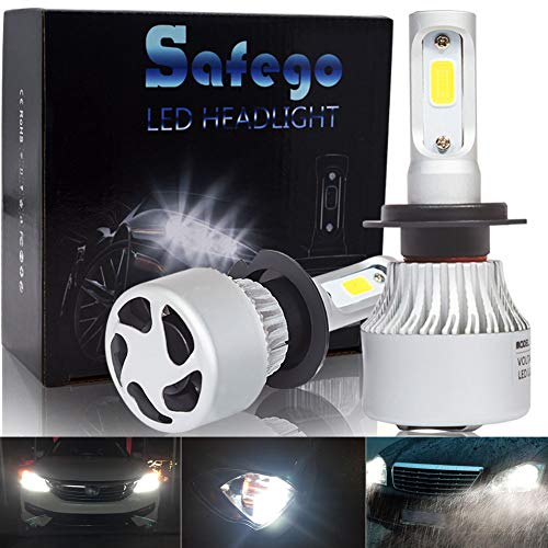 Safego Bombilla H7 LED Coche, 2x 72W 8000LM H7 LED Faros Delanteros Bombillas, Faros Reemplazo de Halógena y Kit Xenón H7, Lámpara Luz 6500K Blanca 12V-24V, Garantía de 1 años