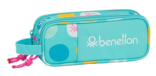 safta 812051513 Estuche portatodo Doble 2 Cremalleras Escolar Benetton, Azul