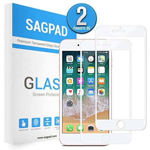 SAGPAD [2 Piezas] Cristal Templado para iPhone 7/8, Cubierta Completa Vidrio Templado 9H Protector Pantalla Premium, Anti-Huella Digital, Anti-Burbujas par 8/7 (Blanco)