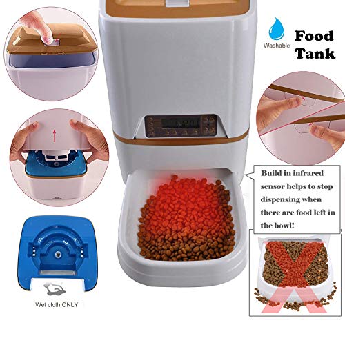 Sailnovo Dispensador Automático 6L de 4 Comidas Diarias para Mascotas Perros y Gatos, Comedero Automático con Grabación de Voz, Temporizador, Detección de Infrarrojos, Consumo de Energía Bajo