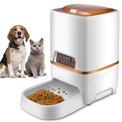 Sailnovo Dispensador Automático 6L de 4 Comidas Diarias para Mascotas Perros y Gatos, Comedero Automático con Grabación de Voz, Temporizador, Detección de Infrarrojos, Consumo de Energía Bajo
