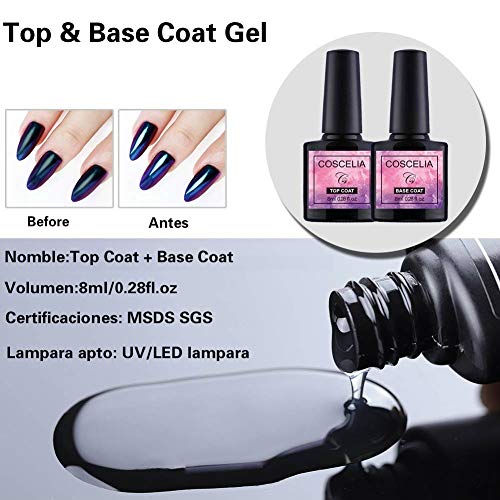 Saint-Acior 8PCS Pintauñas Esmalte en Gel Lampara 24W UV/LED Secador de Uñas Top coat Base Coat Manicura y Pedicura Set