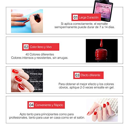 Saint-Acior 8PCS Pintauñas Esmalte en Gel Lampara 24W UV/LED Secador de Uñas Top coat Base Coat Manicura y Pedicura Set