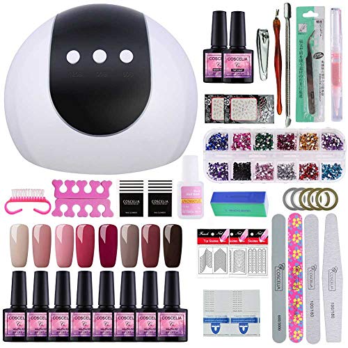 Saint-Acior 8PCS Pintauñas Esmalte en Gel Lampara 24W UV/LED Secador de Uñas Top coat Base Coat Manicura y Pedicura Set