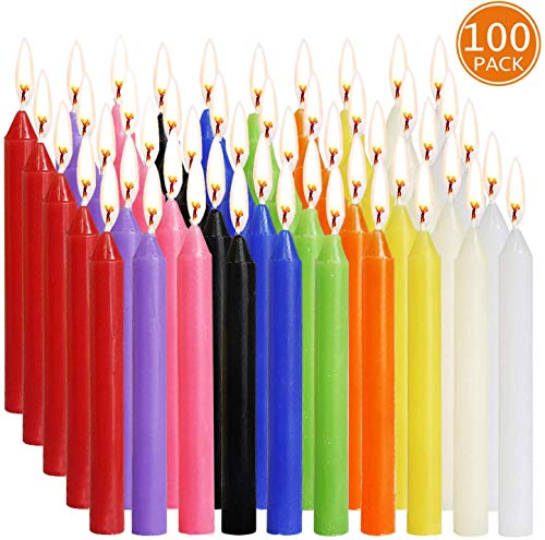 SaiXuan Velas 100 Colores Surtidos de hechizos Velas sin Goteo pequeño para Chimes, Magia, Congregación, vigilia con Velas, rituales, Decoración de Fiesta (10 Colores) 4 Pulgadas de Alto