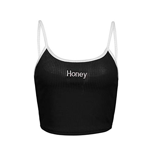 sakkdaull 3pcs Online Shopping Automotive Sexy Vest Lady Honey Letter Printed Sleeveless Black M