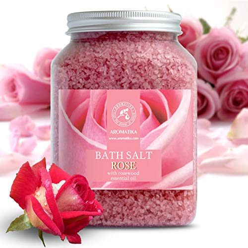 Sal de Baño de Rosas 1300g - Sal Marina con Aceite Esencial de Palisandro 100% Natural - Sal de Baño Natural Rosas para Dormir Bien - Alivio del Estrés - Belleza - Corporal - Relajación