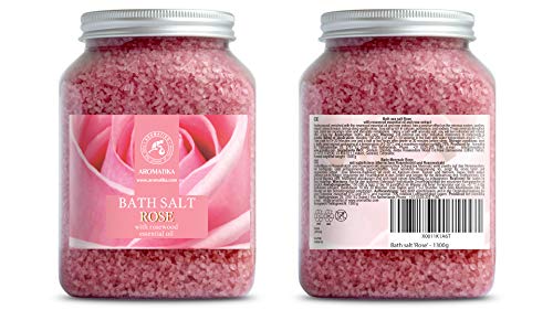 Sal de Baño de Rosas 1300g - Sal Marina con Aceite Esencial de Palisandro 100% Natural - Sal de Baño Natural Rosas para Dormir Bien - Alivio del Estrés - Belleza - Corporal - Relajación