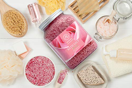 Sal de Baño de Rosas 1300g - Sal Marina con Aceite Esencial de Palisandro 100% Natural - Sal de Baño Natural Rosas para Dormir Bien - Alivio del Estrés - Belleza - Corporal - Relajación