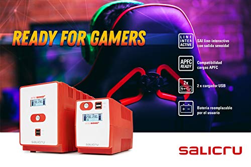 Salicru SPS 500 Soho+ – Sistema de Alimentación Ininterrumpida (SAI/UPS) de 500 VA Line-Interactive y con Doble Cargador USB