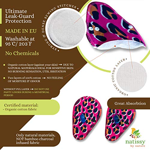 Salvaslips de tela reutilizables TANGA, 7-Pack Protege Slips de algodón ORGÁNICO con alas HECHAS EN LA UE, Compresas sin PUL, Toallas Sanitarias para el uso diario y flujo blanco, NO para menstruación