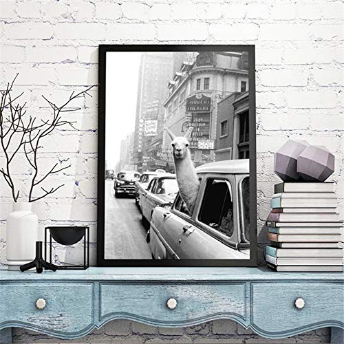 Sandalenka Taxi Wall Art Canvas Painting Posters and Prints Alpaca Nordic Poster Street Wall Pictures for Living Room Imagen sin Marco 40x60cm