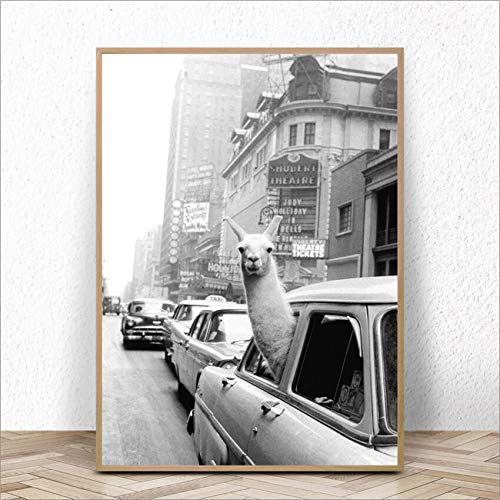 Sandalenka Taxi Wall Art Canvas Painting Posters and Prints Alpaca Nordic Poster Street Wall Pictures for Living Room Imagen sin Marco 40x60cm