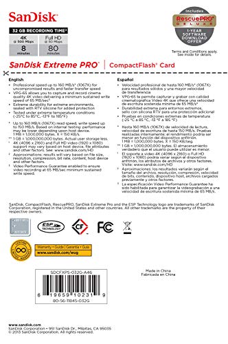 SanDisk Extreme Pro 32 GB SDCFXPS-032G-X46 Extreme Pro 160MB/s CompactFlash Card