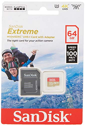 SanDisk Extreme - Tarjeta de memoria 64GB microSDXC para móvil, tablets y cámaras MIL + adaptador SD + Rescue Pro Deluxe, velocidad de lectura hasta 100 MB/s, velocidad de escritura hasta 60 MB/s