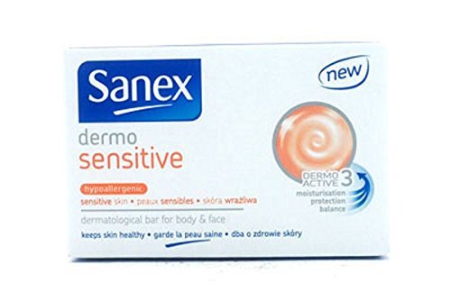 Sanex Dermo Sensitive - 12 barras de jabón de 90 g cada una, para piel sensible, cuerpo y cara