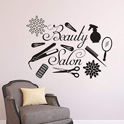 sanzangtang Salón de Belleza Logo Wall Decal Tool Peluquería Etiqueta de la Pared Maquillaje Vinilo Etiqueta de la Ventana,63x46cm