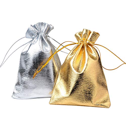 SASDA 50pcs / Bag 7x9cm 9x12cm 10x15cm de Asas del Bolso de Plata Ajustable pequeñas Bolsas de Regalo pequeña joyería de Oro de la Cinta/Terciopelo Color, Regalo de Boda Pocket PC,Oro,9x12cm