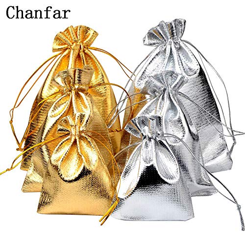 SASDA 50pcs / Bag 7x9cm 9x12cm 10x15cm de Asas del Bolso de Plata Ajustable pequeñas Bolsas de Regalo pequeña joyería de Oro de la Cinta/Terciopelo Color, Regalo de Boda Pocket PC,Oro,9x12cm
