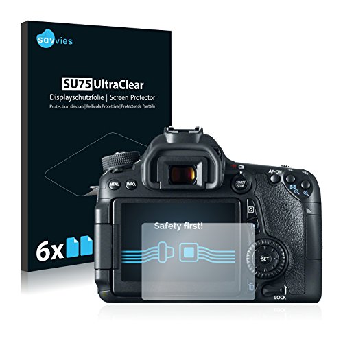 savvies Protector Pantalla Compatible con Canon EOS 70D (6 Unidades) Pelicula Ultra Transparente