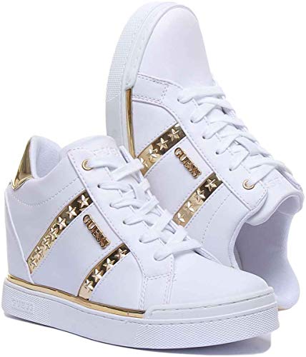Scarpe Donna Guess Sneaker Alto Modello Fayne in Ecopelle Bianco/Gold DS20GU16