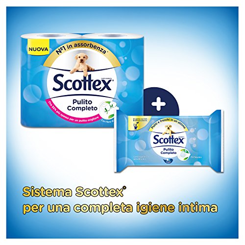 Scottex Pulito Completo, papel higiénico humidificado, 12 paquetes de 42 toallitas