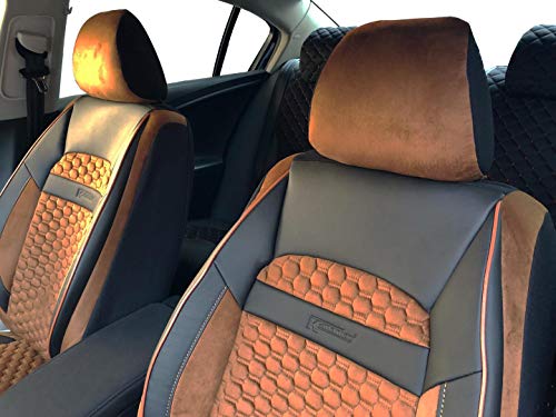 seatcovers by k-maniac Protectores de Las Fundas de los Asientos de Coche V2010122 Negro-castaño Aplicaciones de Cuero Artificial en Asientos Delanteros Accesorios de automoción